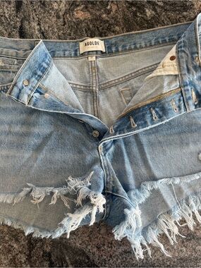 Agolde Light Blue Distressed Denim Jean Shorts